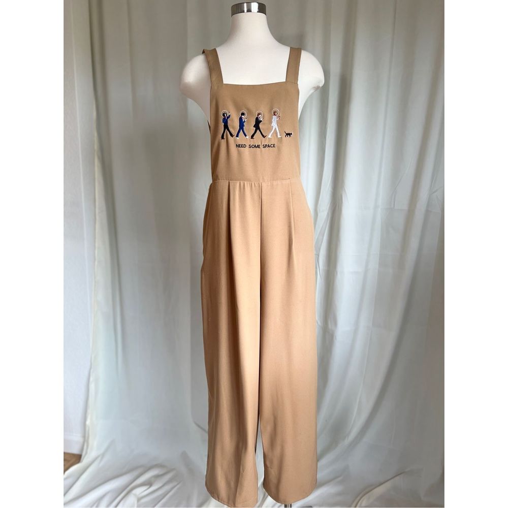 Miss Patina London Women's Need Some Space Beatles Overall Jumpsuit Tan Sz Large